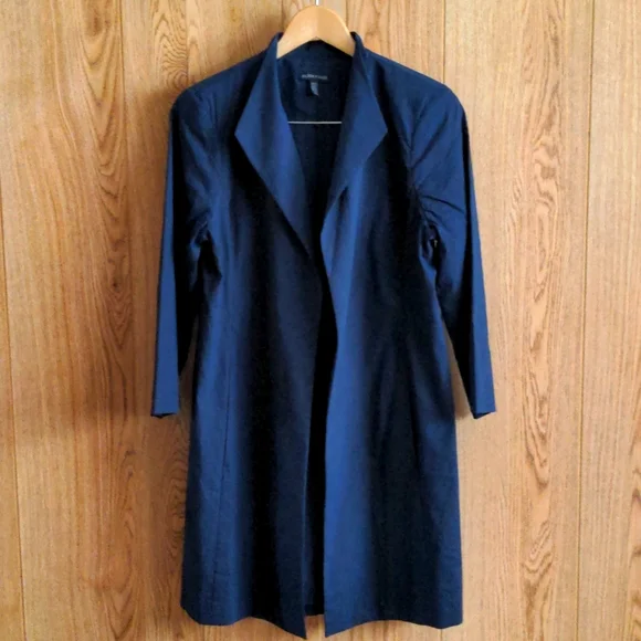 Eileen Fisher Linen Blend Open Front High Collar Coat in Midnight Blue Size M - Picture 1 of 9